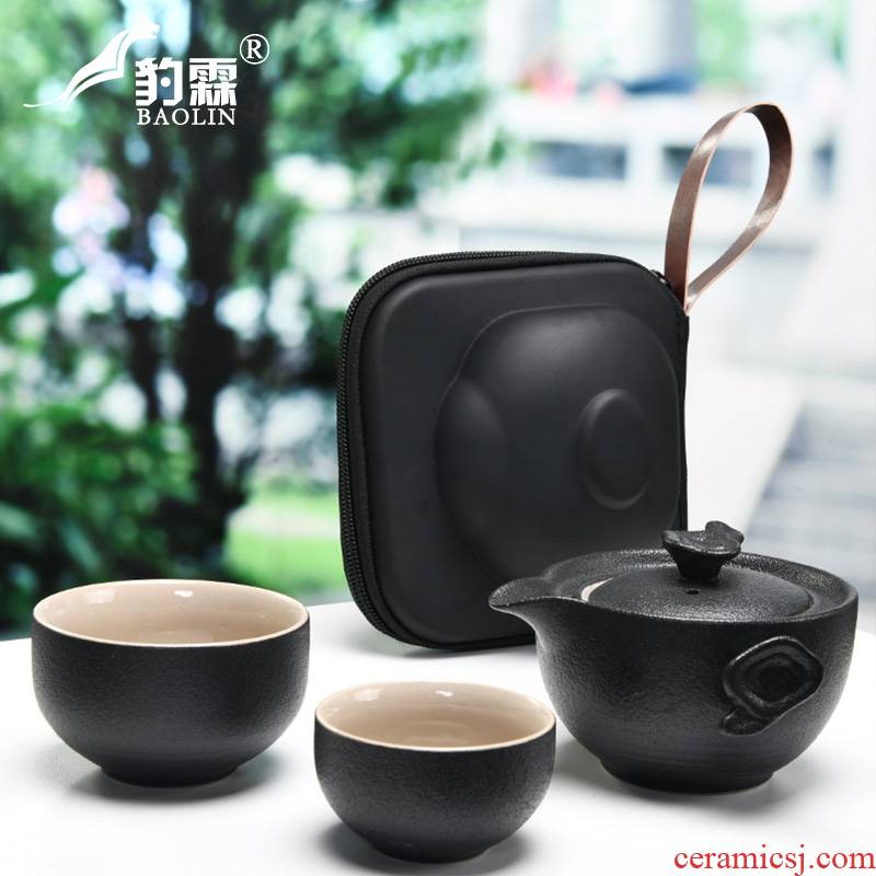 Leopard lam, travel tea set suit portable package a pot of 22 crack glass ceramic kung fu is suing portable teapot