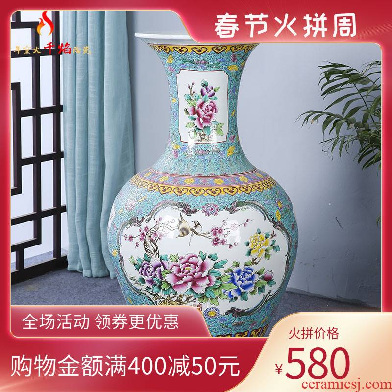 Jingdezhen ceramics of large vase archaize pastel hand - made of double - sided peony hotel furnishing articles sitting room adornment