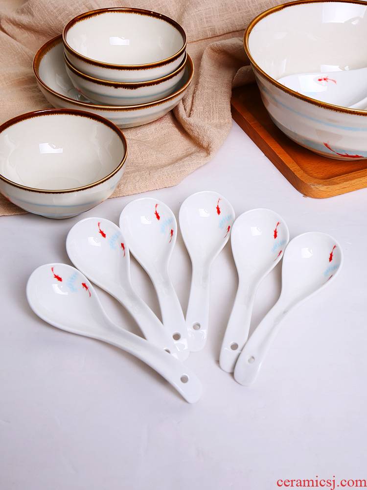 Shun cheung ceramic spoon household spoons wonton soup spoon, small suit combination spoon, ceramic tableware with a spoon
