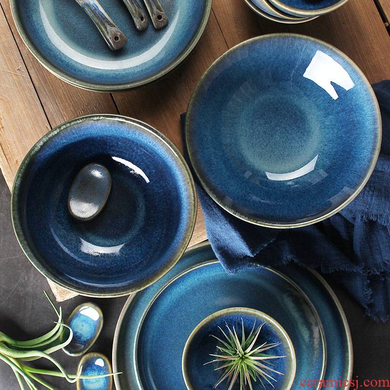 Two creative variable blue move retro ceramic tableware dishes chopsticks home dishes always set combination