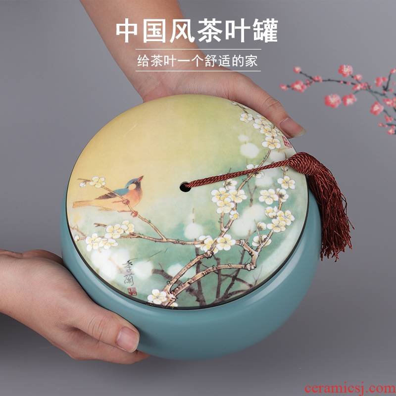 Caddy fixings ceramic medium, tassel Chinese wind restoring ancient ways seal storage POTS home tea POTS customization
