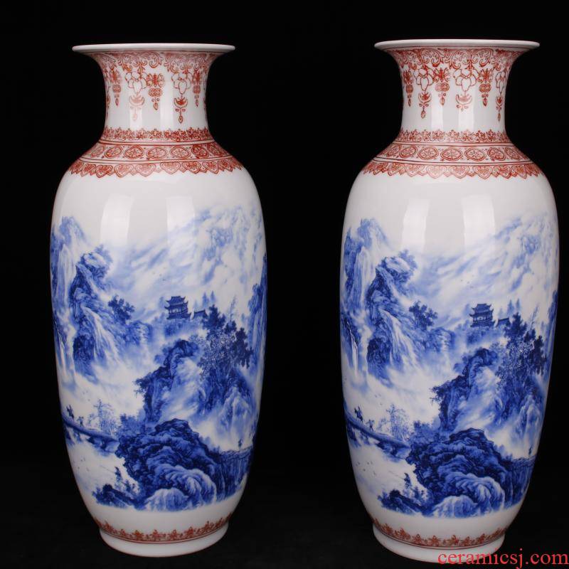 Jingdezhen blue and white youligong imitation qianlong hand - made diaoyu island landscape, vases, antique collection of Chinese style household furnishing articles