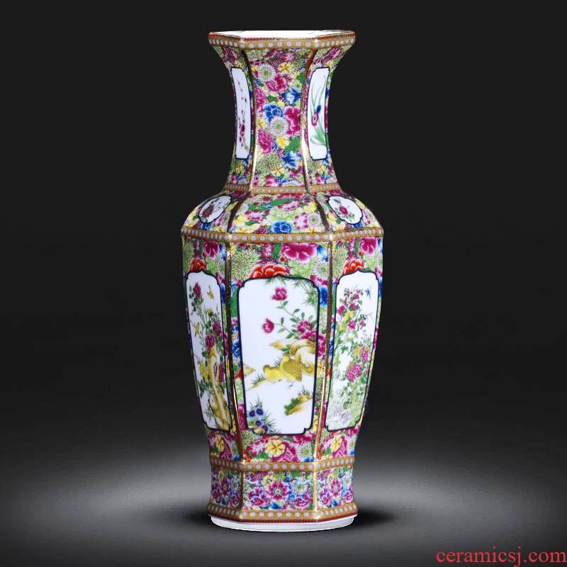 Jingdezhen ceramics vase imitation qianlong colored enamel vase retro flower arranging place, Chinese style household ornaments