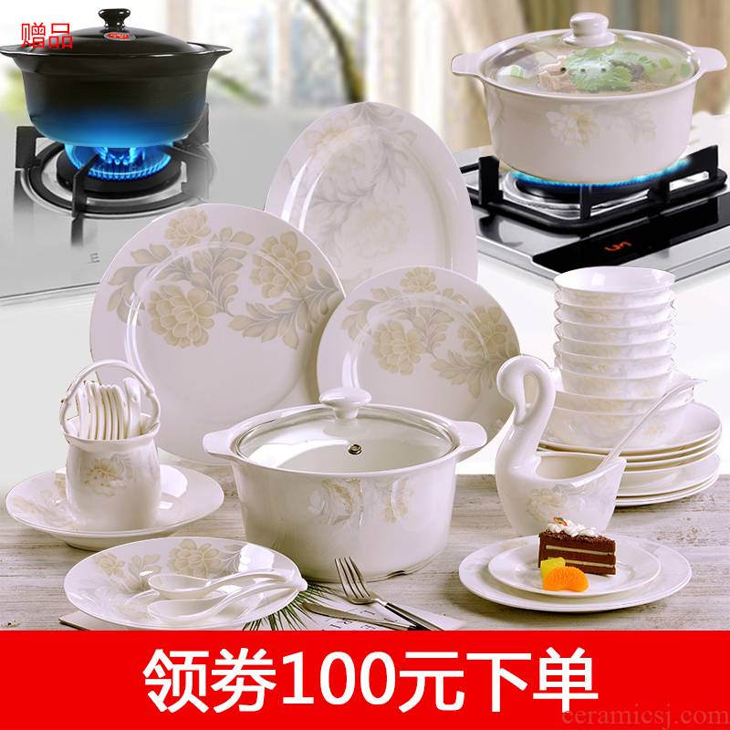 Jingdezhen ceramics tableware 60 head elegant aristocratic ipads porcelain tableware suit dishes suit dish plates