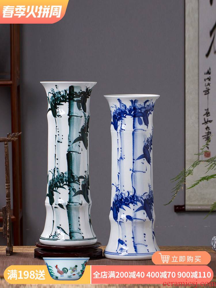 Water raise lucky bamboo vase furnishing articles hand blue and white porcelain of jingdezhen ceramic flower arrangement straight French king sitting room