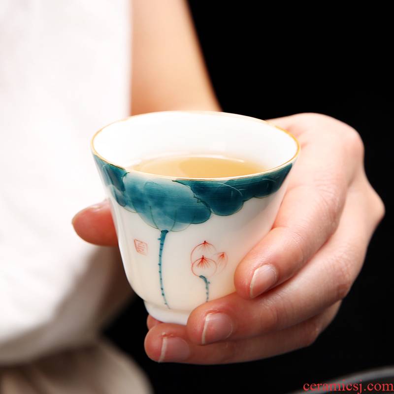 To the as porcelain and moving hand - made teacup suit household ceramic masters cup sample tea cup kung fu tea cups of tea cups