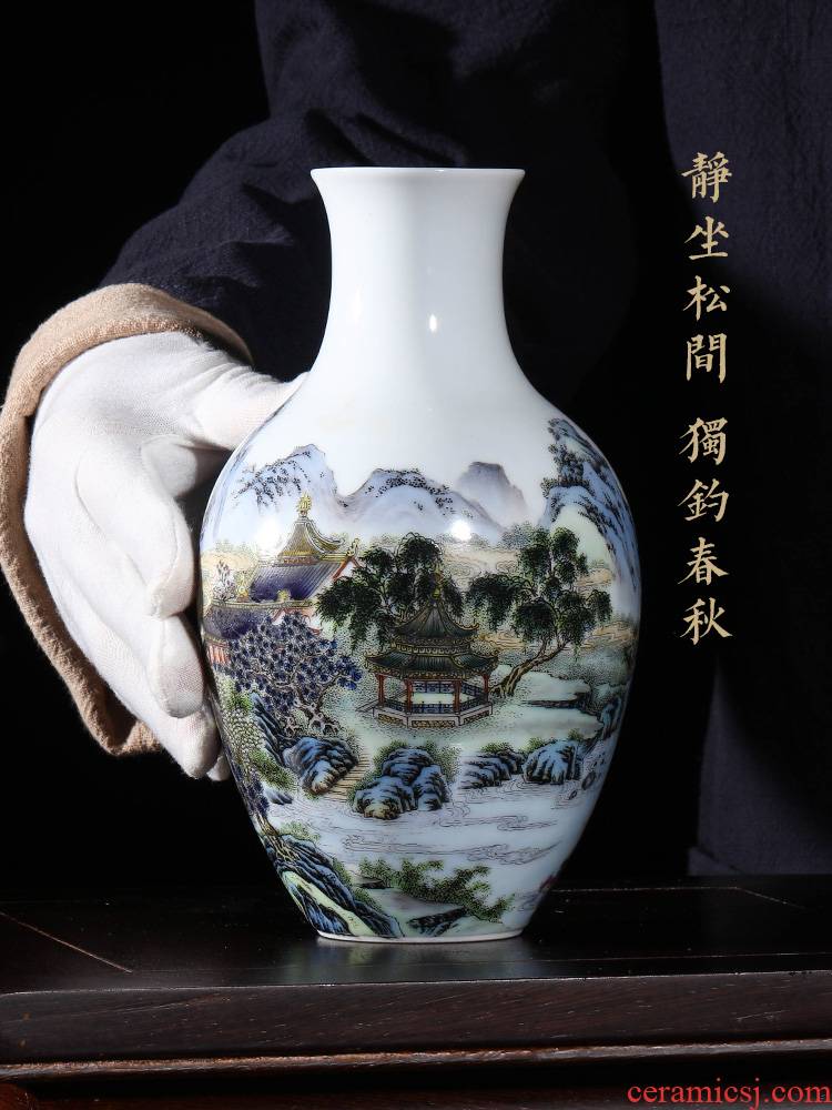 Jingdezhen ceramics hand - made vases, flower arranging the sitting room of Chinese style household decorations goddess of mercy bottle color landscape characters