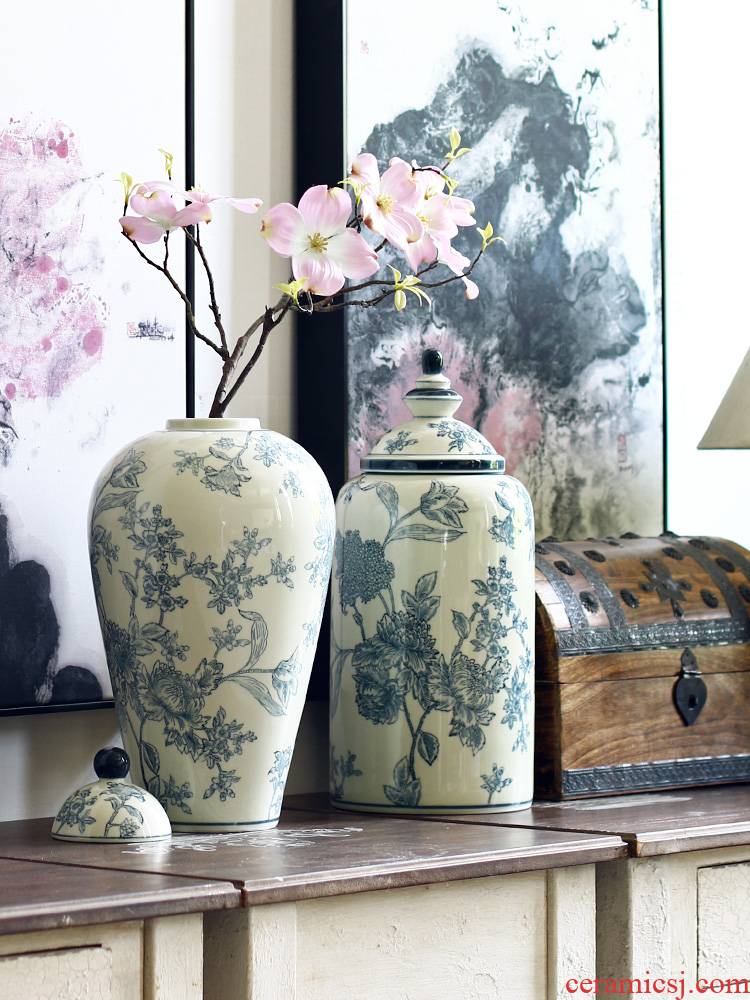 New Chinese style flower grain jingdezhen ceramic antique blue and white porcelain vases, flower arrangement sitting room place the clear soup WoGuo restoring ancient ways