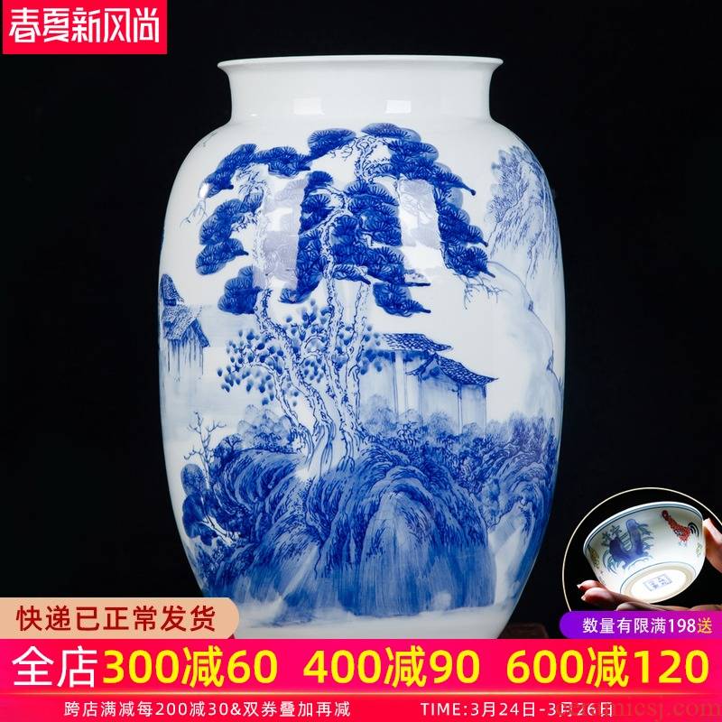 Jingdezhen ceramic vase furnishing articles new Chinese hand - made of blue and white porcelain flower arrangement, the sitting room TV cabinet decoration