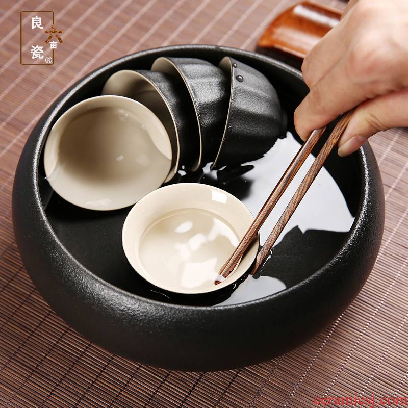 Retro tea to wash to the ceramic built large wash in hot water coarse pottery cylinder black pottery cup move kung fu tea accessories