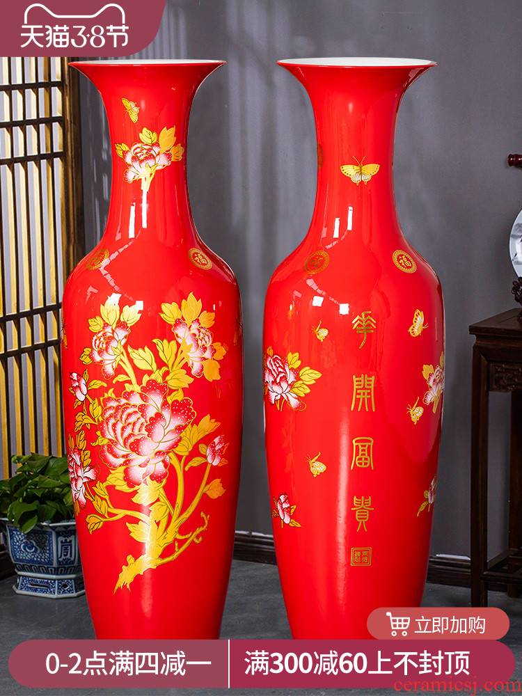 Jingdezhen ceramics China red large vases, Chinese style living room decorations furnishing articles to heavy large clearance