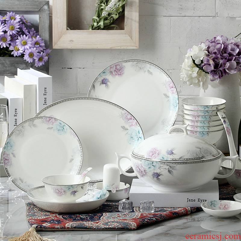 Ipads China tableware suit dishes dishes tangshan household of Chinese style dish dish dish 10 combination of porcelain gifts gifts