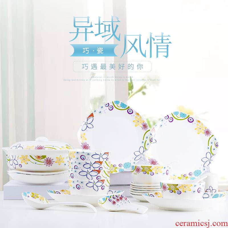Korean dishes suit household utensils of jingdezhen ceramic bowls plate set bowl bowl chopsticks ipads plate plate combination