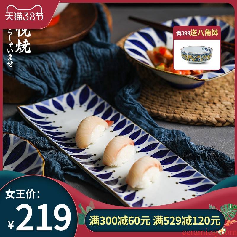 Love burn Japan imported pozzo's xiang fang make blue petals ceramic tableware Japanese saury deep dish plate and wind