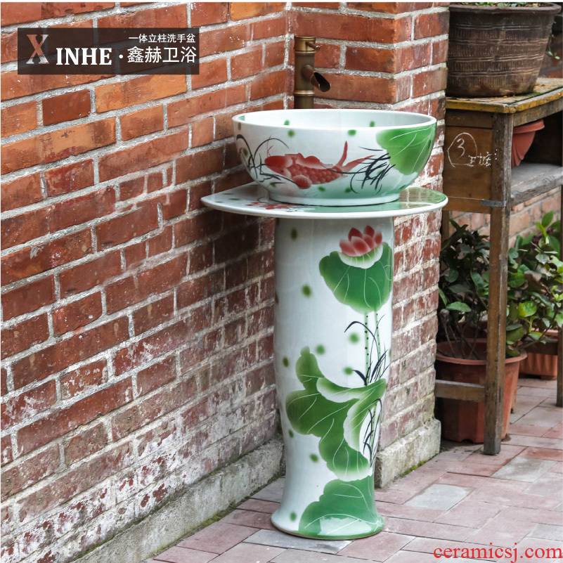 Basin of household toilet lavabo ceramic column column a whole floor balcony has just small vertical Basin washing a face