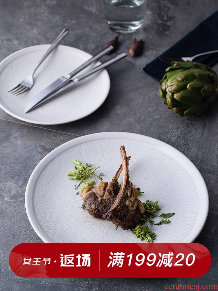 Eat steak novo white plate market creative ceramic dinner plate embossed texture dishes home dinner plate