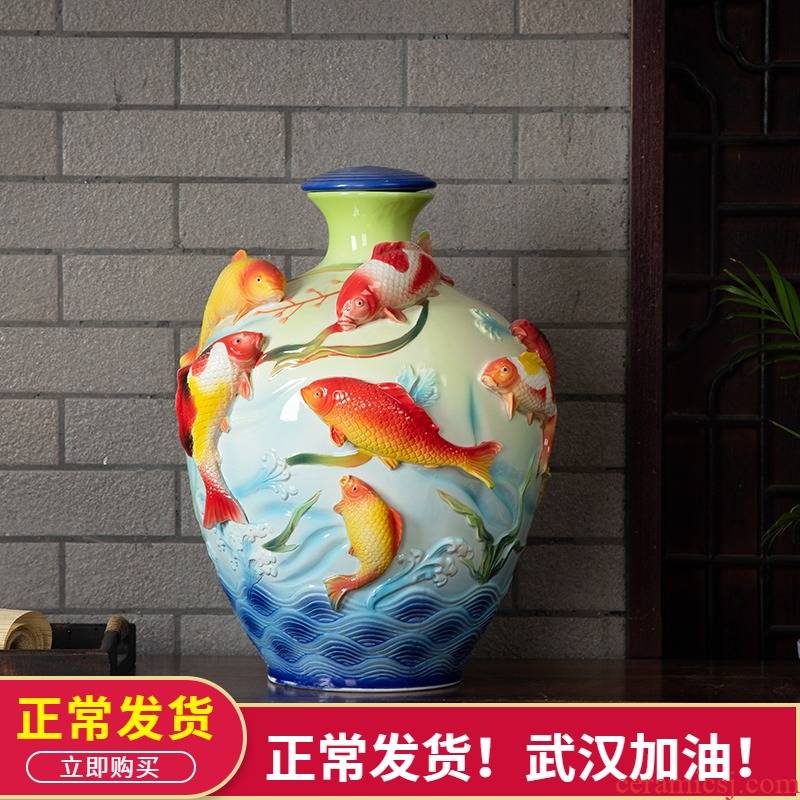 Jingdezhen ceramic household seal wine jar 20 jins in the process of creative leap it bottle furnishing articles