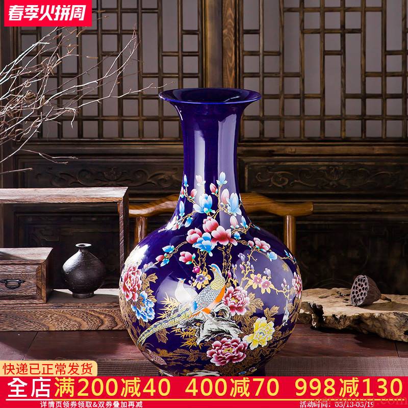 Jingdezhen ceramics blue large vases, flower arranging is placed high sitting room porch decoration of Chinese style household style