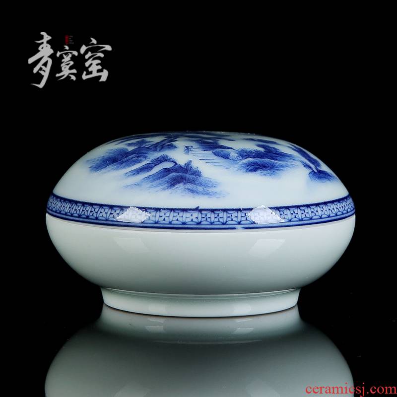 Ceramic ink pad large blue and white porcelain restoring ancient ways is four treasures of the study calligraphy painting special mud painting masters cup by hand