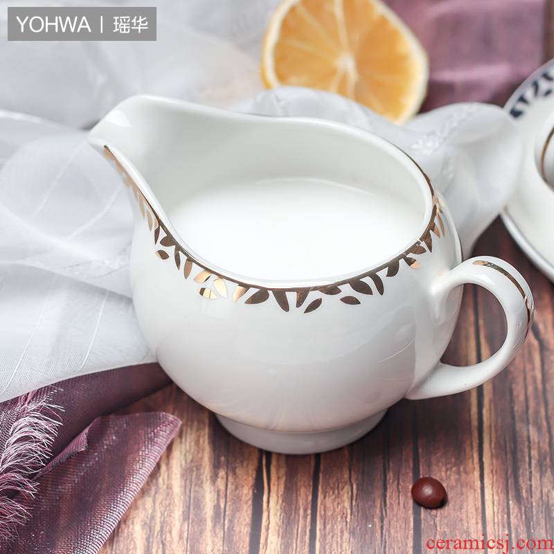 Yao hua pure white ceramic coffee cup with handle milk milk cup milk milk pot of honey jar jar of coffee cup form a complete set of equipment