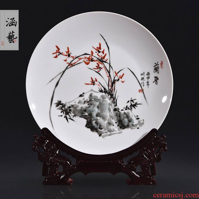 Jingdezhen ceramics hand - made ink spearmint decorative plate hang dish of the sitting room porch place of the new Chinese style craft gift