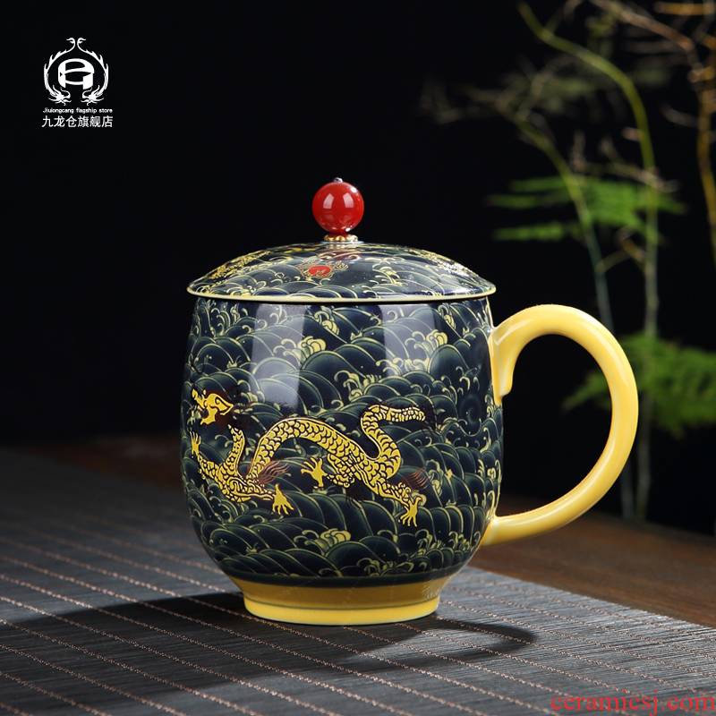 DH ceramic cups with cover office boss cup home filtering large capacity of jingdezhen single glass tea cup