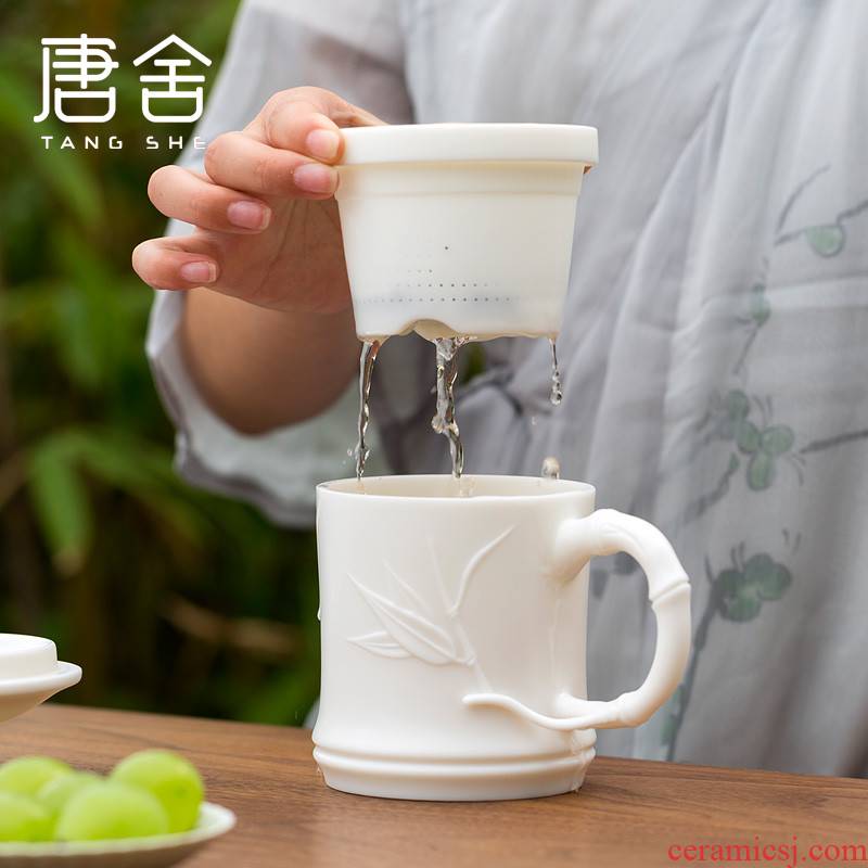 Tang's white porcelain cup with cover the tank filter glass ceramic checking large office led the boss make tea cup