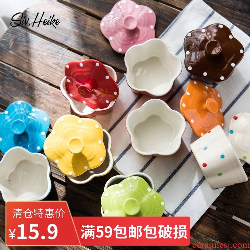 Wave point ins creative lovely ceramic bowl with cover baking bake to use baking cup shu she pudding cake mould tableware