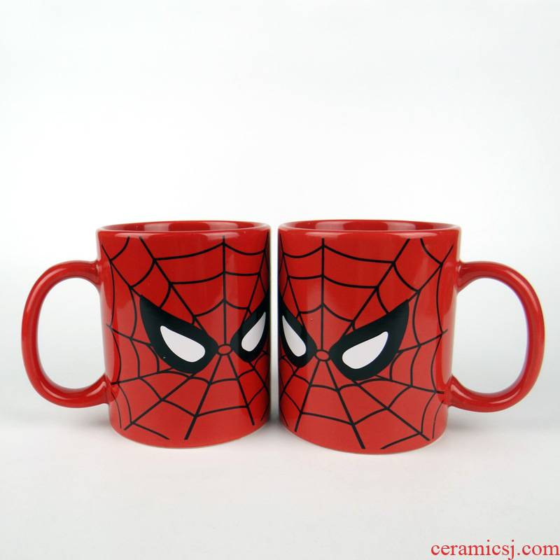 Diffuse wei ceramic cup cartoon superhero spider - man cup surrounding students express mark cup with a spoon