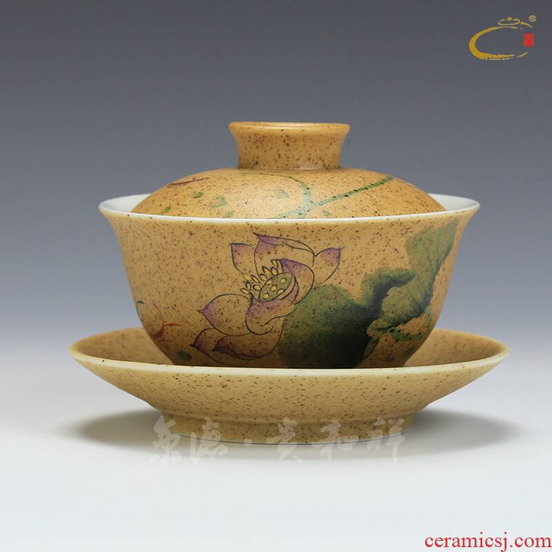 And auspicious hand - made high temperature ceramic only three bowls of jingdezhen ceramic kung fu tureen tea bowl of tea lid cup