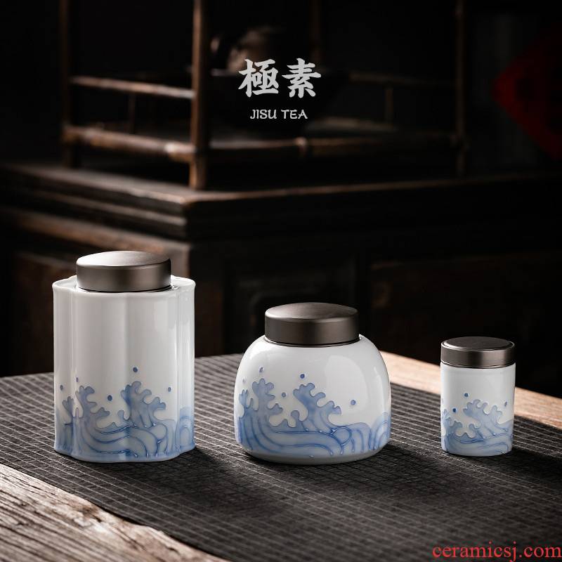 Pole element | tea warehouse caddy fixings household receives a Japanese ceramic seal pot moistureproof travel carry portable aromatherapy