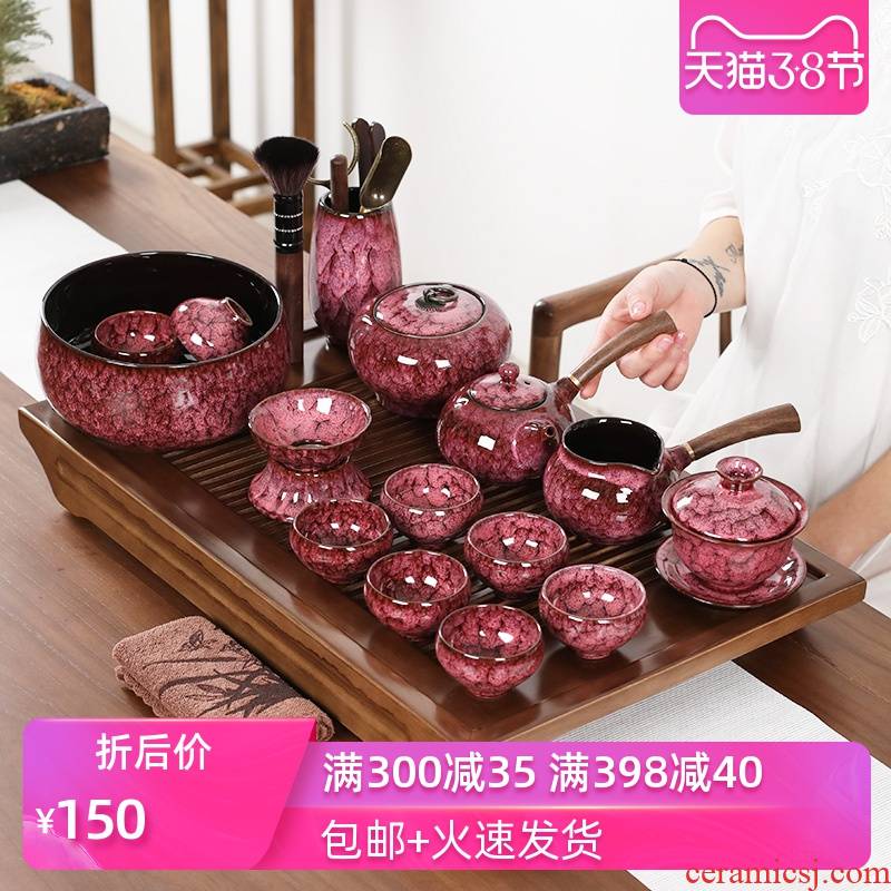 Poly real (sheng building light up with porcelain masterpieces kung fu tea set gift home tea tray side put the lid bowl of tea cups