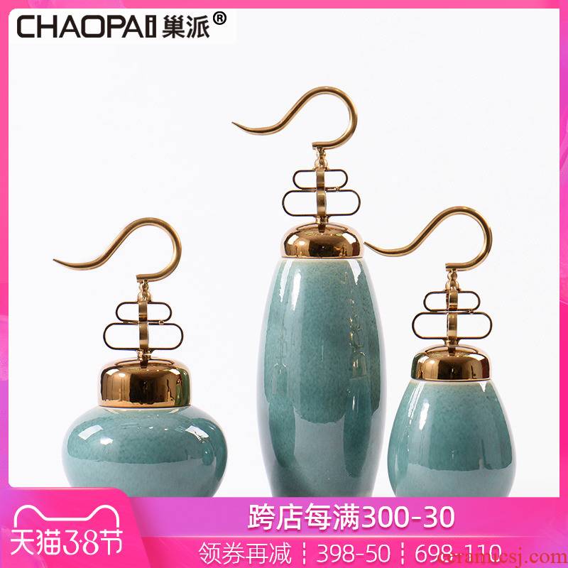 New Chinese style light key-2 luxury porcelain pot furnishing articles creative home example room TV ark club hotel lobby decoration