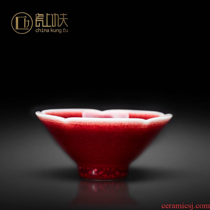 Jingdezhen ceramic kung fu tea set ruby red glaze teacup master sample tea cup tea cups sliced open small hat to CPU