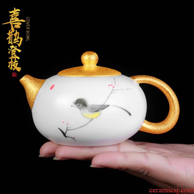 Hand - made gold 24 k pure manual ceramic teapot teapot household kung fu tea set large dehua white porcelain teapots