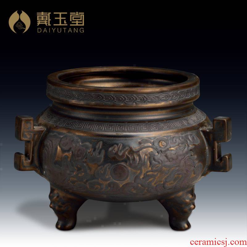 Yutang dai ceramic large antique copper incense xiang xiang furnace household interior furnishing articles for Buddha worship Buddha with supplies