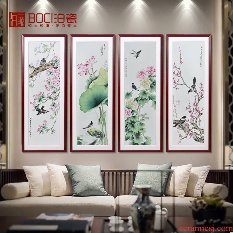 Jingdezhen ceramics hand draw freehand brushwork in traditional Chinese porcelain plate spring, summer, autumn and winter four screen painter background decoration hanging in furnishing articles