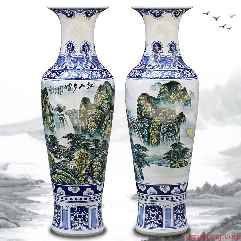 Jingdezhen ceramic hand - made landscape painting more than jiangshan jiao of large vases, furnishing articles sitting room of Chinese style household act the role ofing is tasted