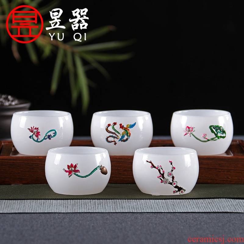 Cloisonne lang yu machine jade cup kung fu tea tea sets tea cup jade white porcelain masters cup sample tea cup