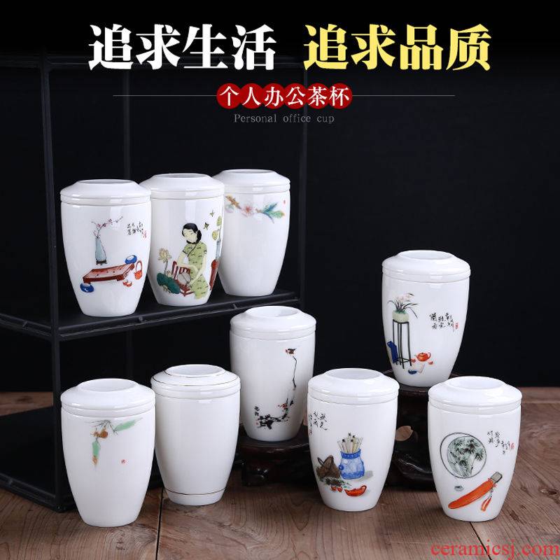 Contracted suet jade porcelain masters cup of tea to implement personal three - piece tea cup with cover filter ceramic cup tea sets