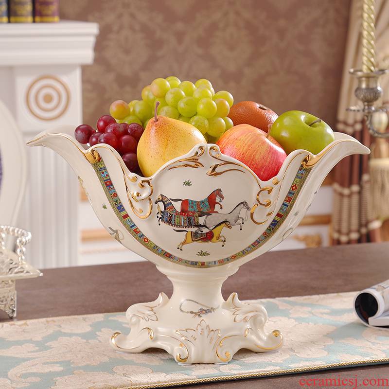 European ceramic compote creative high fruit bowl suit high - end key-2 luxury home decoration sitting room porch place