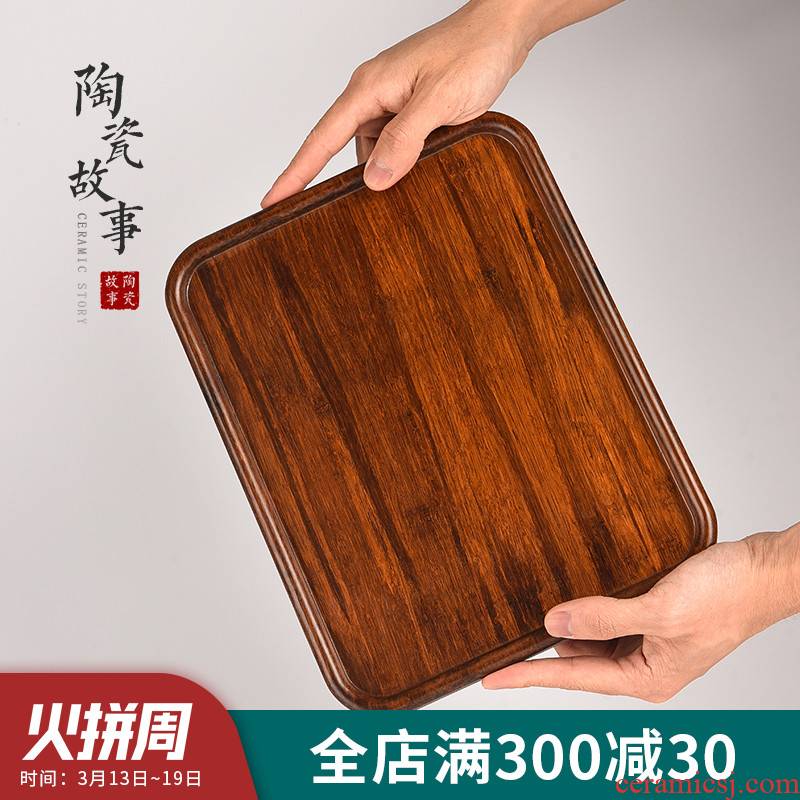 The Story of pottery and porcelain tea tray household rectangle Japanese tray teapot suit small solid wood snack compote tea set