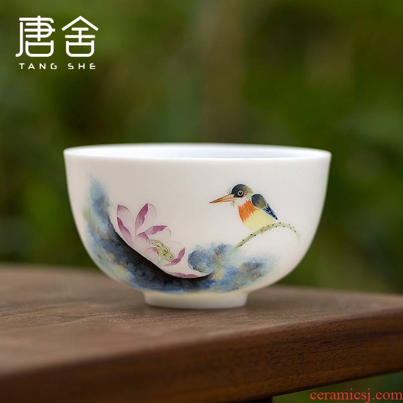 Tang s jingdezhen hand - made pastel thin foetus white porcelain teacup kung fu tea bowl master cup single CPU, sample tea cup