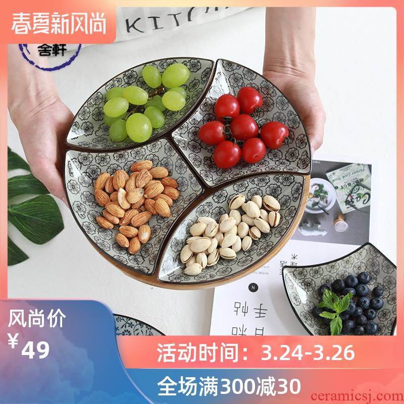 Creative household ceramic plate of fruit platter move compote means' lads' Mags' including nuts, snack plate cold dish plate ceramic disc
