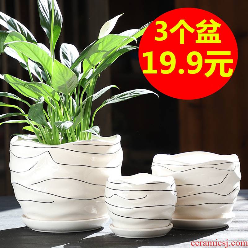 Contracted white flower pot ceramic heavy large special offer a clearance of creative move more than other small household meat potted flower