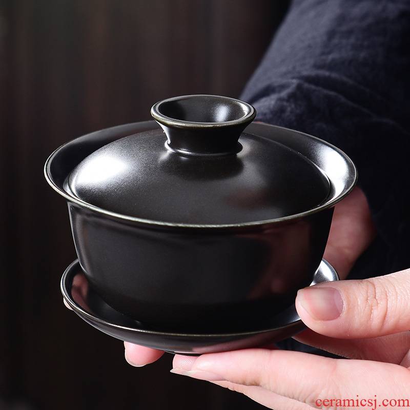 A good laugh up matte enrolled black tureen only three bowls of household ceramics kung fu tea tea tea bowl bowl with zero