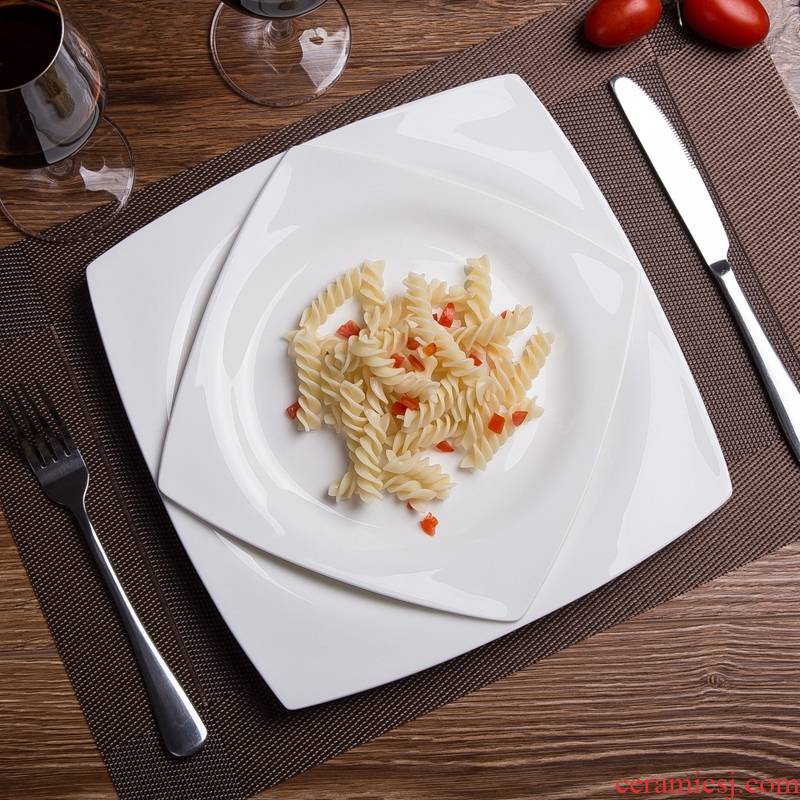 Pure white household square ipads porcelain jingdezhen creative steak plate west tableware pasta dishes ceramic plate