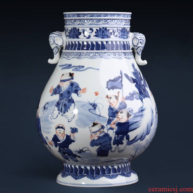 Jingdezhen ceramics hand - made antique blue and white porcelain vase furnishing articles sitting room flower arranging new Chinese style household ornaments