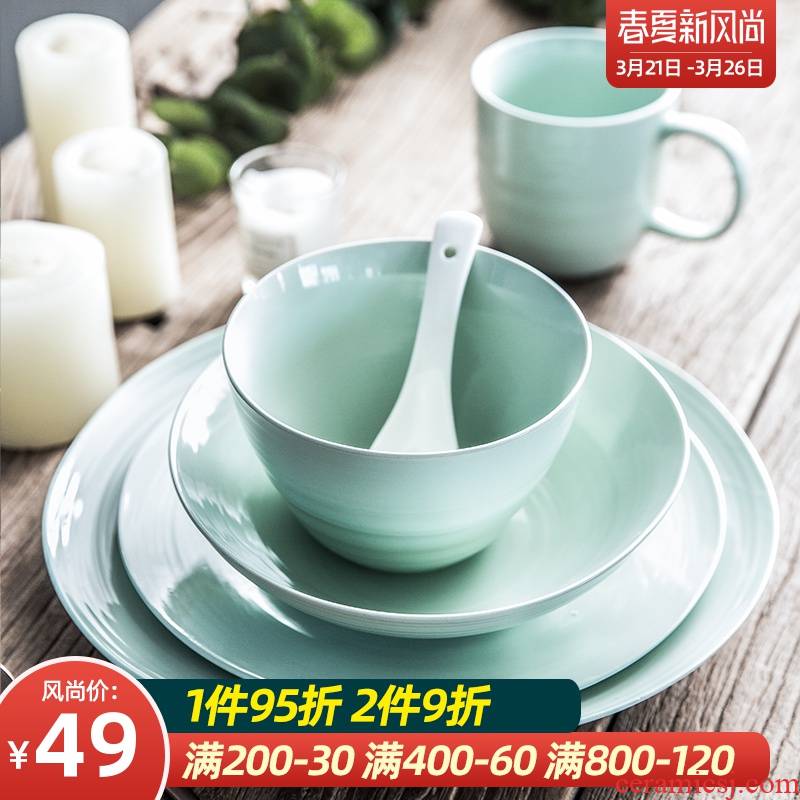 Northern wind ceramic tableware dishes suit household move combination kitchen dishes a person eat seven bowl chopsticks gifts
