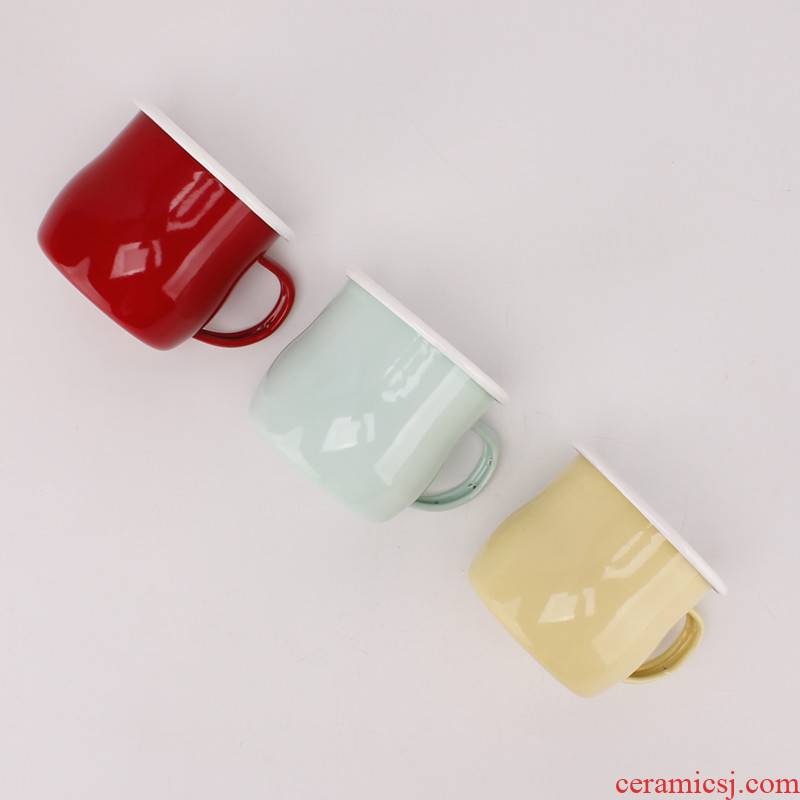 320 ml enamel enamel cup three pure color red, yellow, mint green mark keller cup coffee cup small round belly